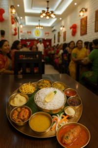 Traditional Bengali thali served at Vojon Rosik Restaurant in Esplanade, Kolkata