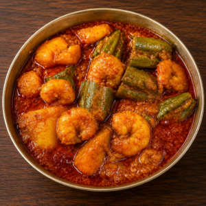 Bengali-style prawn and pointed gourd curry at Vojon Rosik Restaurant in Esplanade, Kolkata